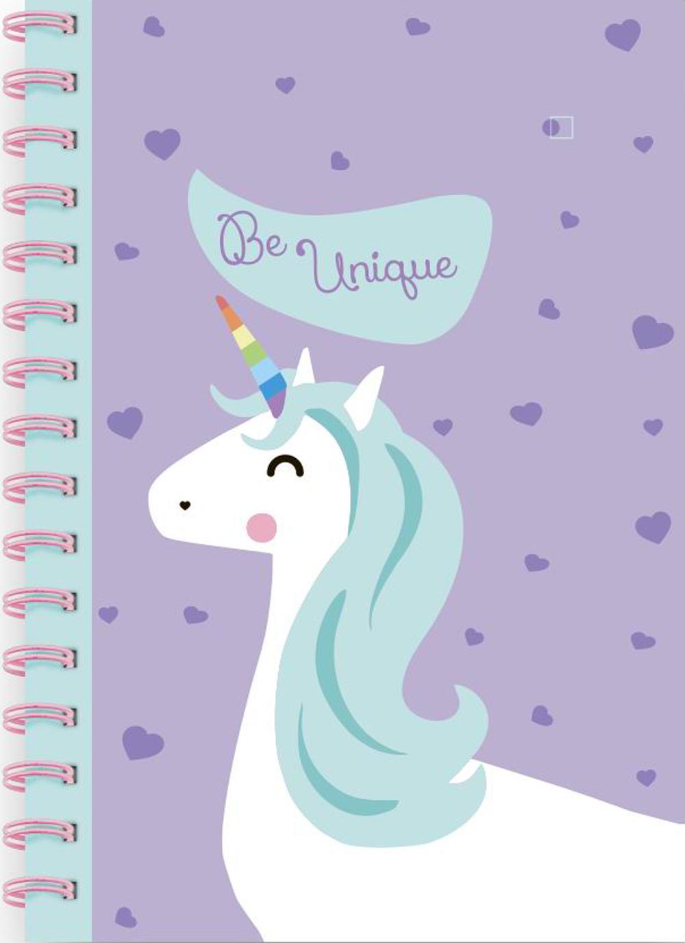 Блокнот "Единороги", фиолетовый / "Unicorns", unique heart (А5, 160 стр., пружина, клетка)