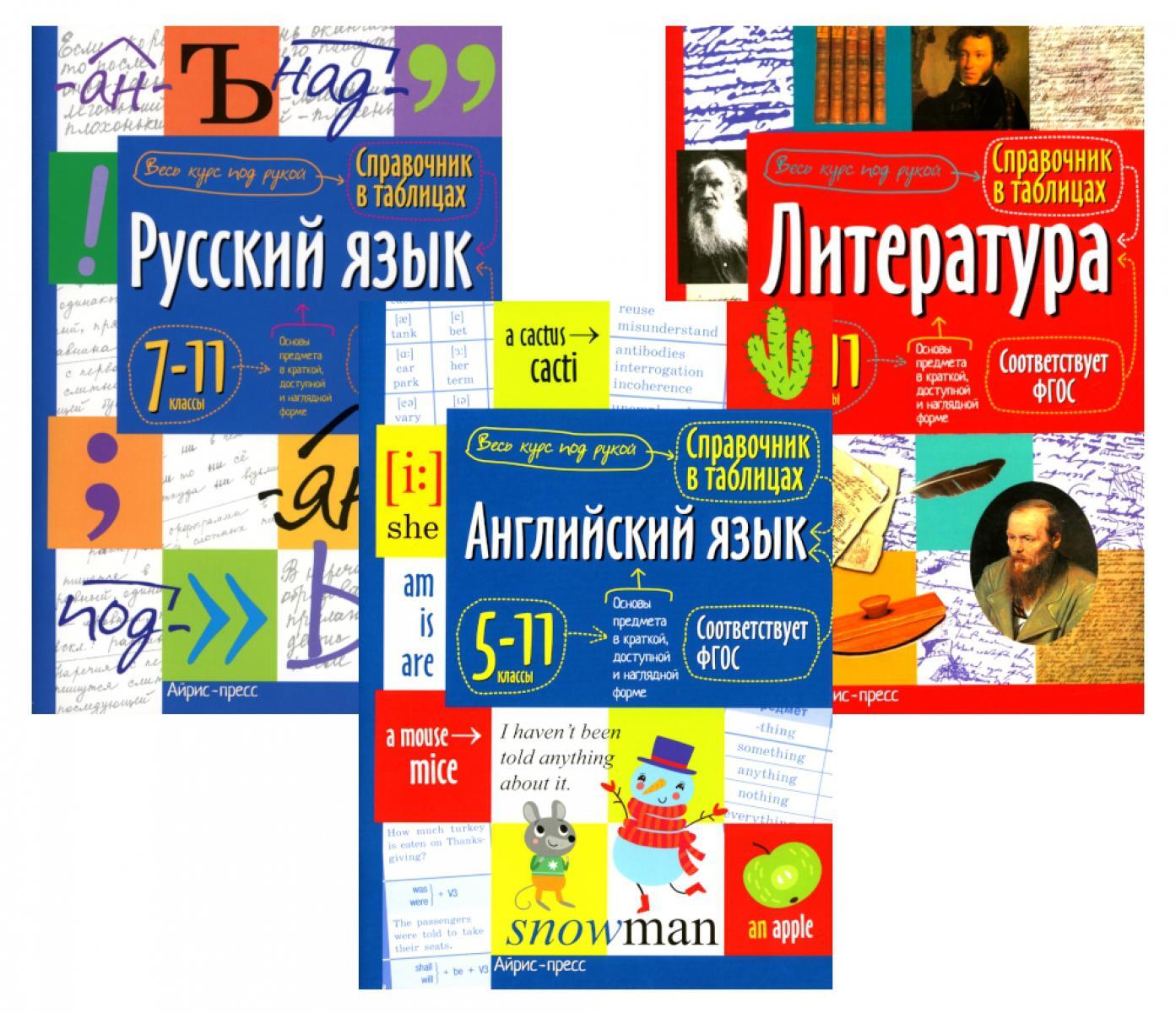Справочник в таблицах. Русский язык. Литература. Английский язык. 7-11 кл. (комплект из 3-х книг)
