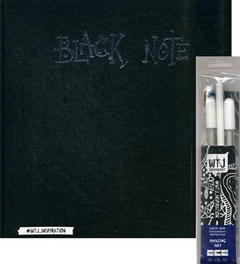 Black Note. Альбом для рисования на черной бумаге. (Комплект: Альбом + 2 белых ручки и белый карандаш WTJ_INSPIRATION)
