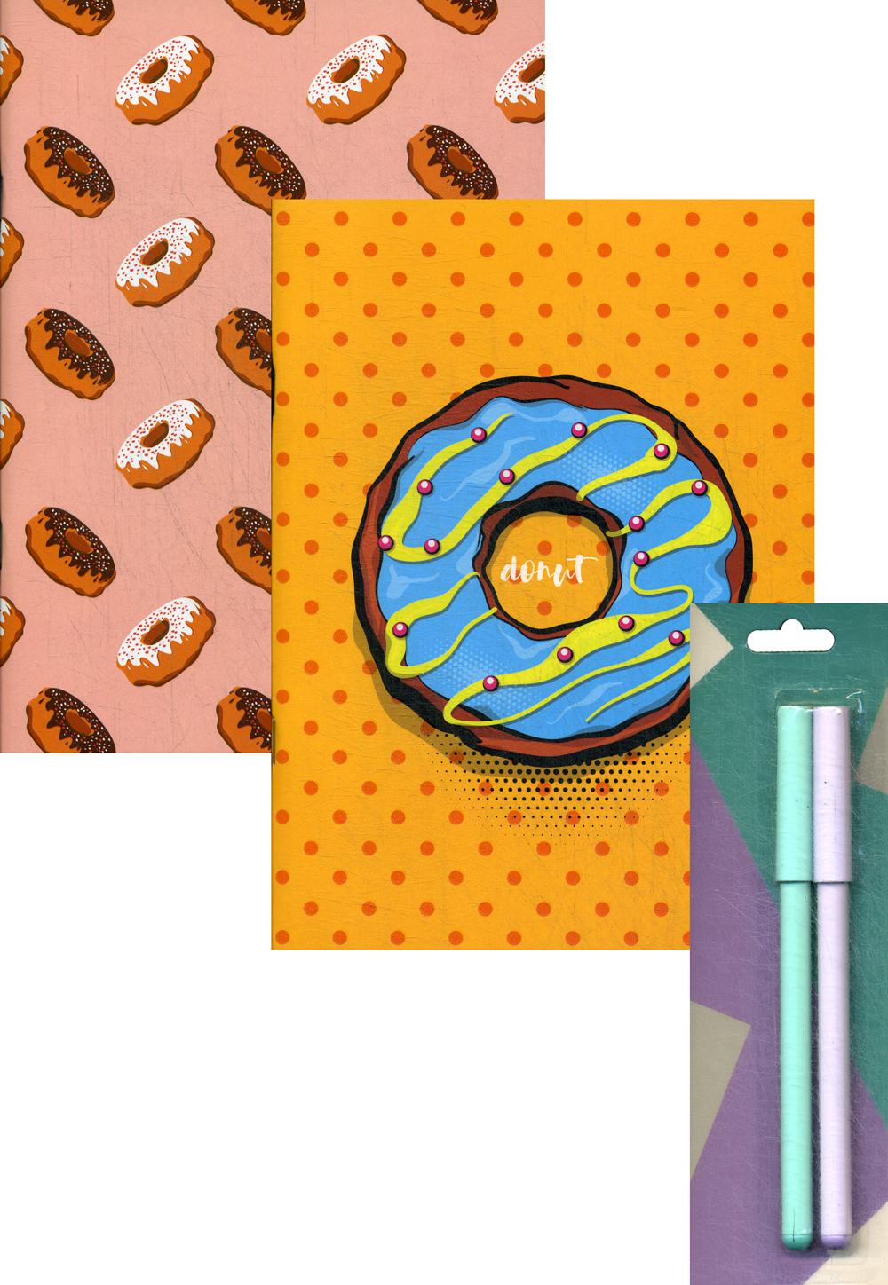 Сладкоежка! Вкусный комплект для любителей пончиков (комплект из 2-х тетр. в клетку и 2-х ручек)