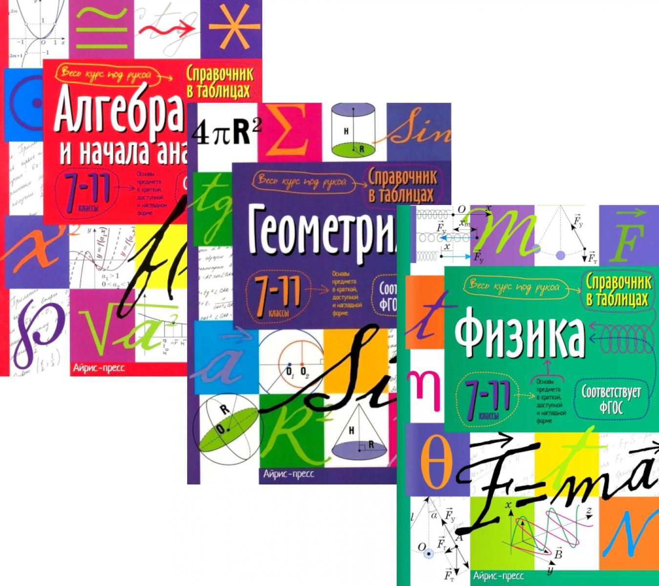 Справочник в таблицах: Алгебра и начало анализа. Геометрия. Физика. 7-11 кл. (комплект из 3-х книг)